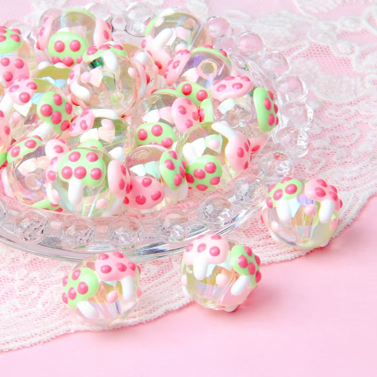 New acrylic hand-painted bead DIY bead pen, cute bead pen, mobile phone chain, heavy oil fruit hand-painted bead string, bead scatter