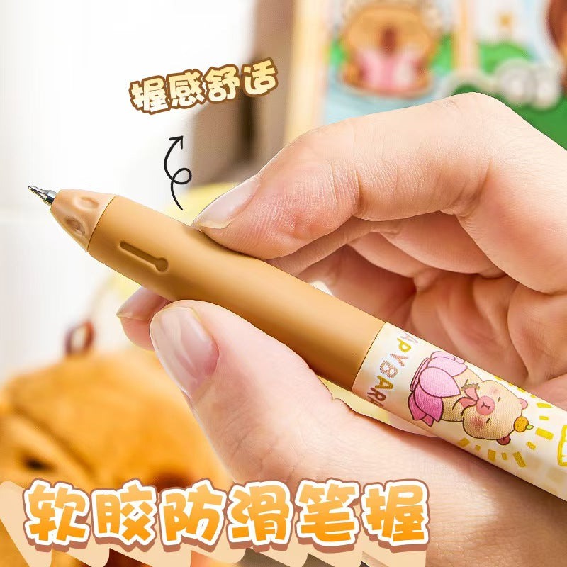 Fun Neutral Pen (Black), 0.5ml Large Capacity with Replaceable Cartridge, Cartoon Boxing Pen, Student Coffee Bear Pen