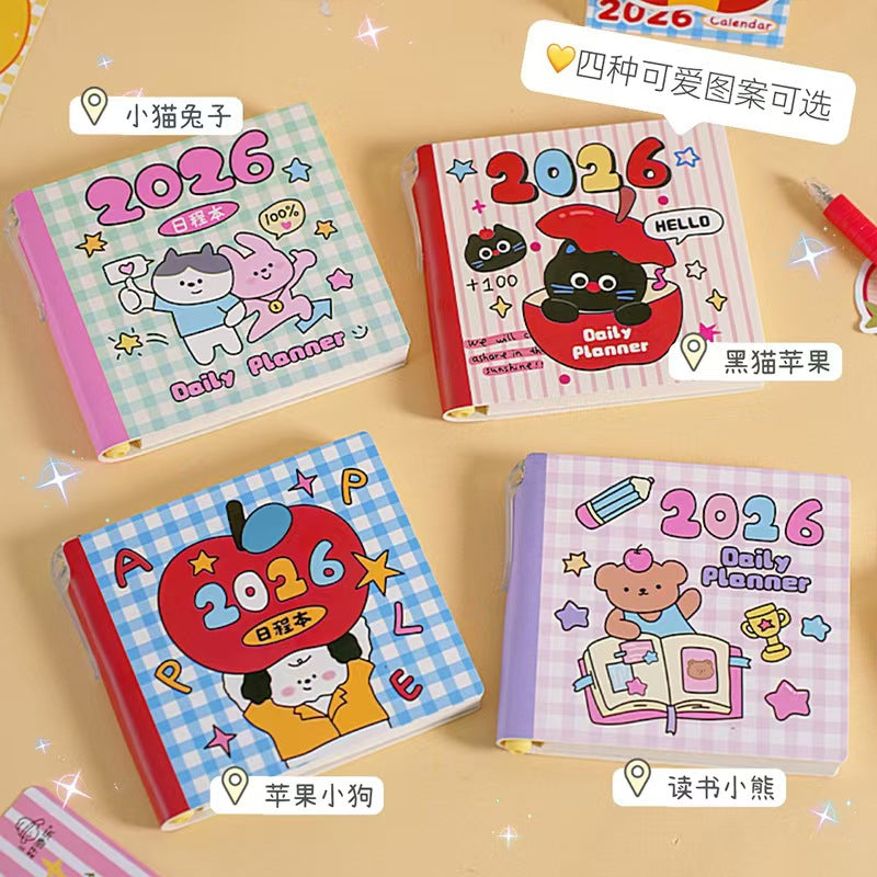 2026 New Edition: Cute Cartoon Plan Notebook for Students-Portable, Self-Driven Check-in Management
