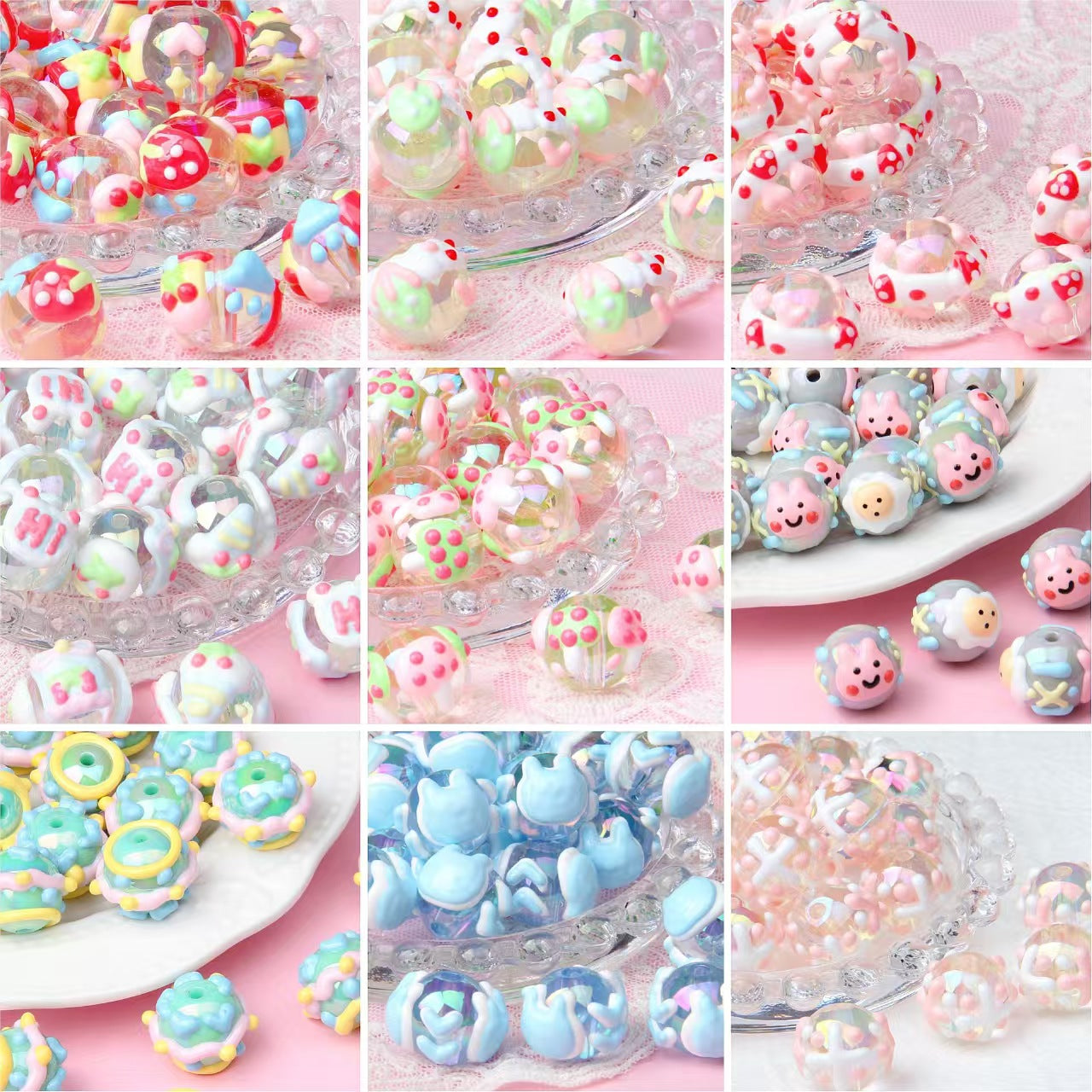 New acrylic hand-painted bead DIY bead pen, cute bead pen, mobile phone chain, heavy oil fruit hand-painted bead string, bead scatter