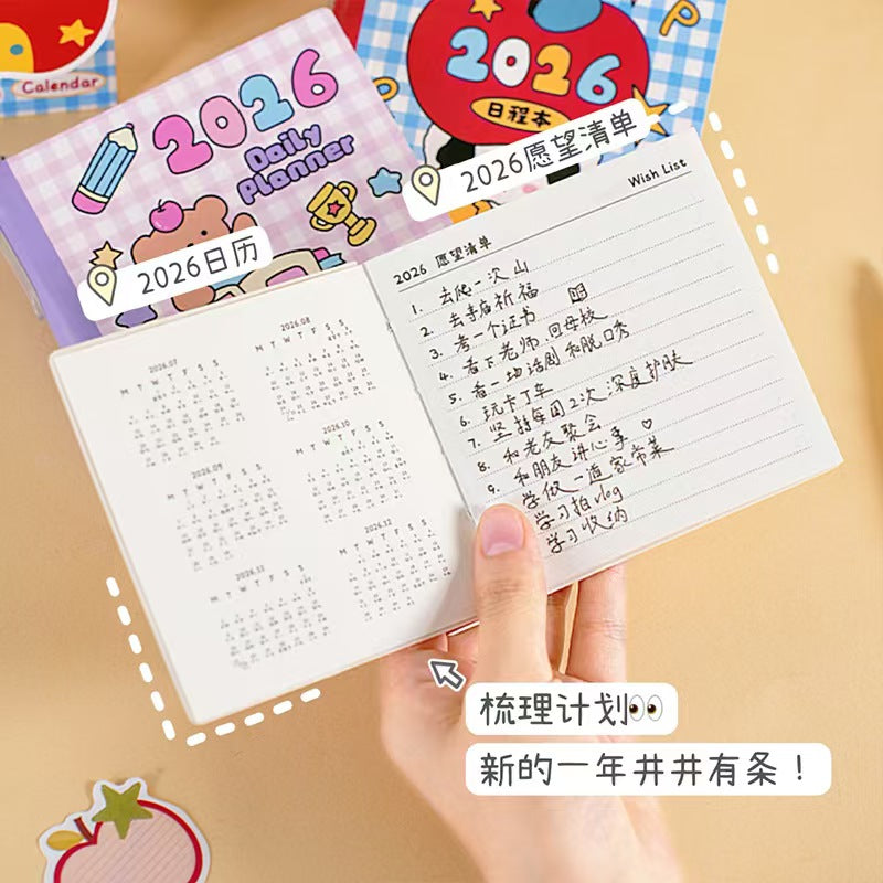 2026 New Edition: Cute Cartoon Plan Notebook for Students-Portable, Self-Driven Check-in Management