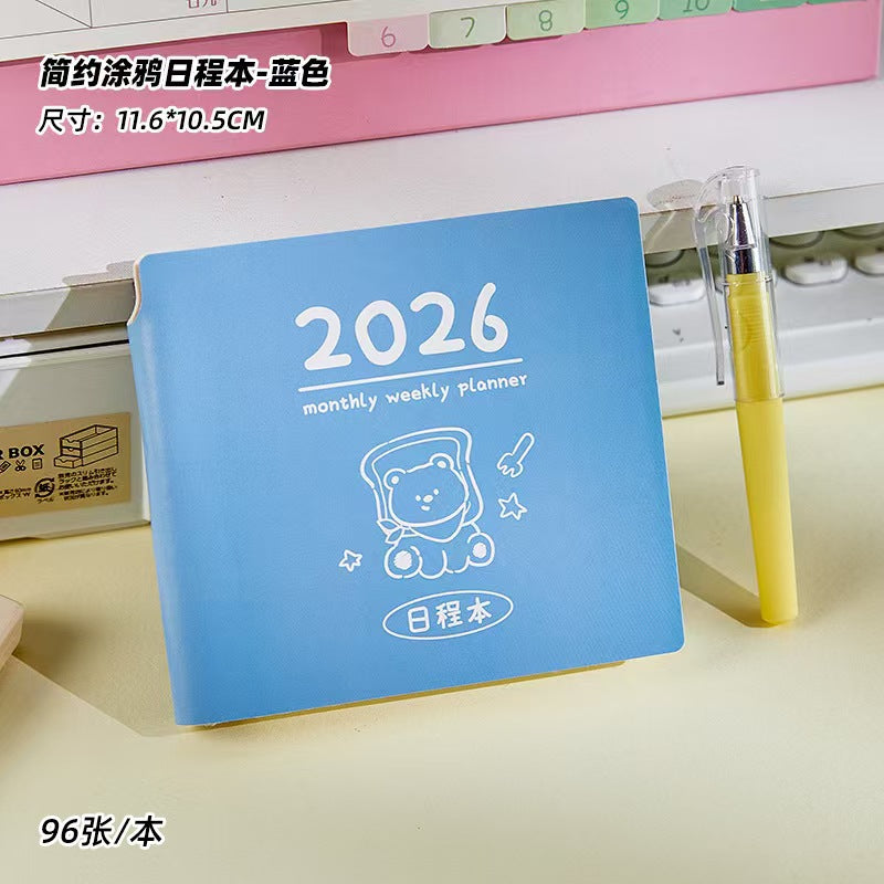 2026 New Edition: Cute Cartoon Plan Notebook for Students-Portable, Self-Driven Check-in Management