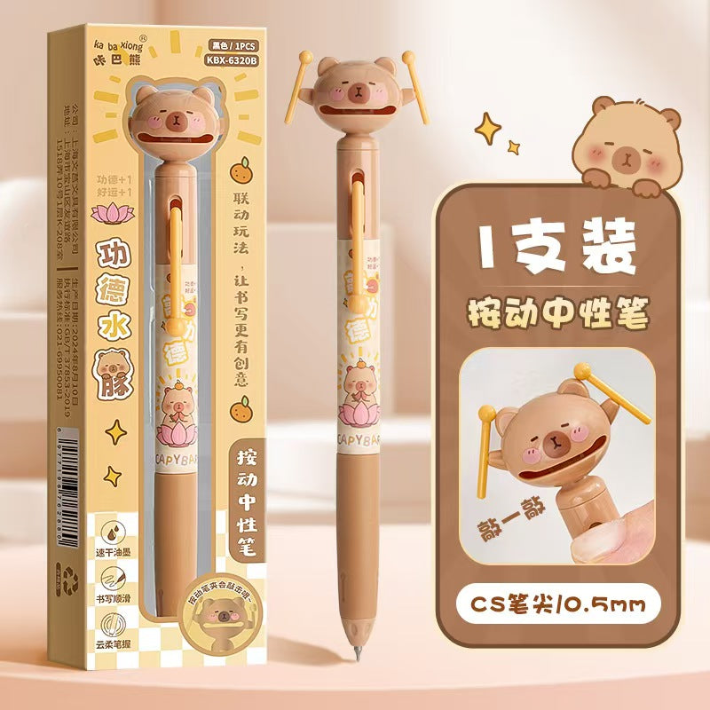 Fun Neutral Pen (Black), 0.5ml Large Capacity with Replaceable Cartridge, Cartoon Boxing Pen, Student Coffee Bear Pen