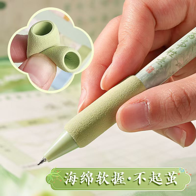 Acrylic Pencil Set (4 pieces): Cute rose girl design, pressure-sensitive pen, neutral color, student-friendly black pen, quick-drying.