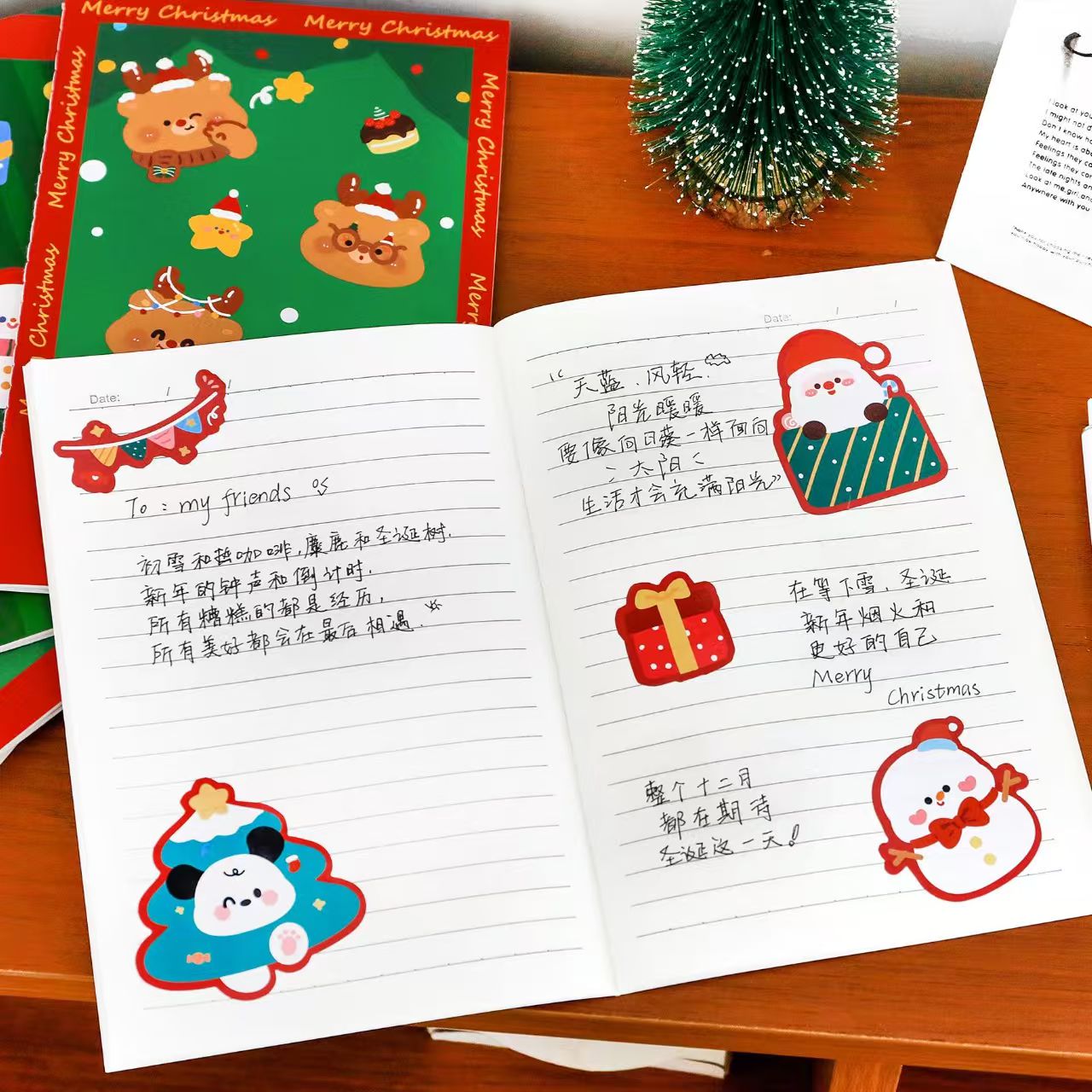 Christmas notebooks for students, featuring cartoon designs and educational stationery (A5 size). These are perfect as small gifts for children during Christmas.