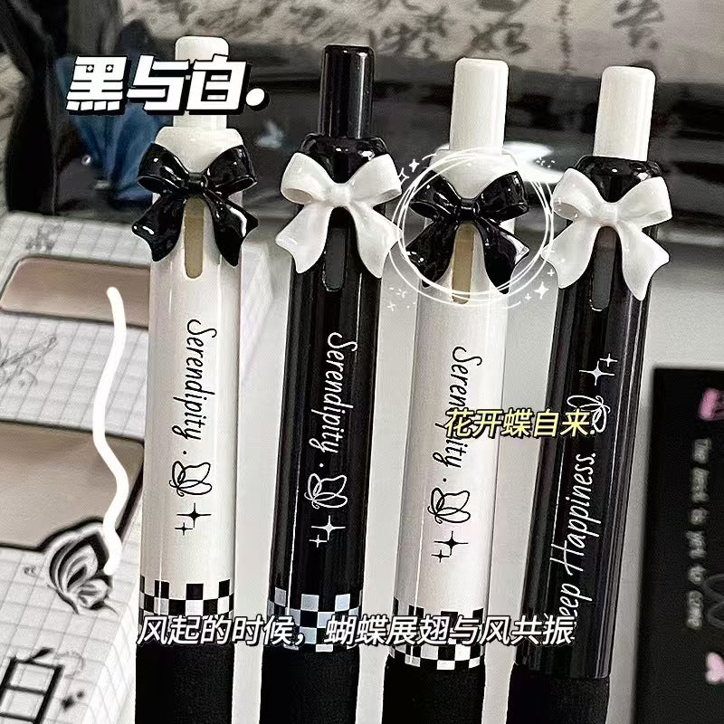 Acrylic Pencil Set (4 pieces): Cute rose girl design, pressure-sensitive pen, neutral color, student-friendly black pen, quick-drying.