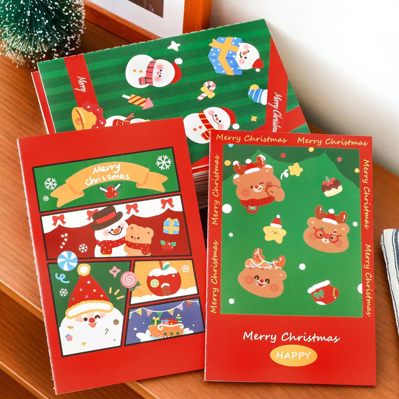 Christmas notebooks for students, featuring cartoon designs and educational stationery (A5 size). These are perfect as small gifts for children during Christmas.