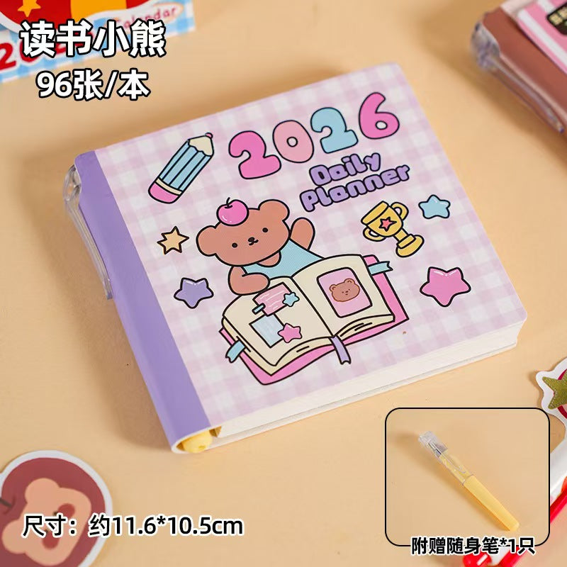 2026 New Edition: Cute Cartoon Plan Notebook for Students-Portable, Self-Driven Check-in Management