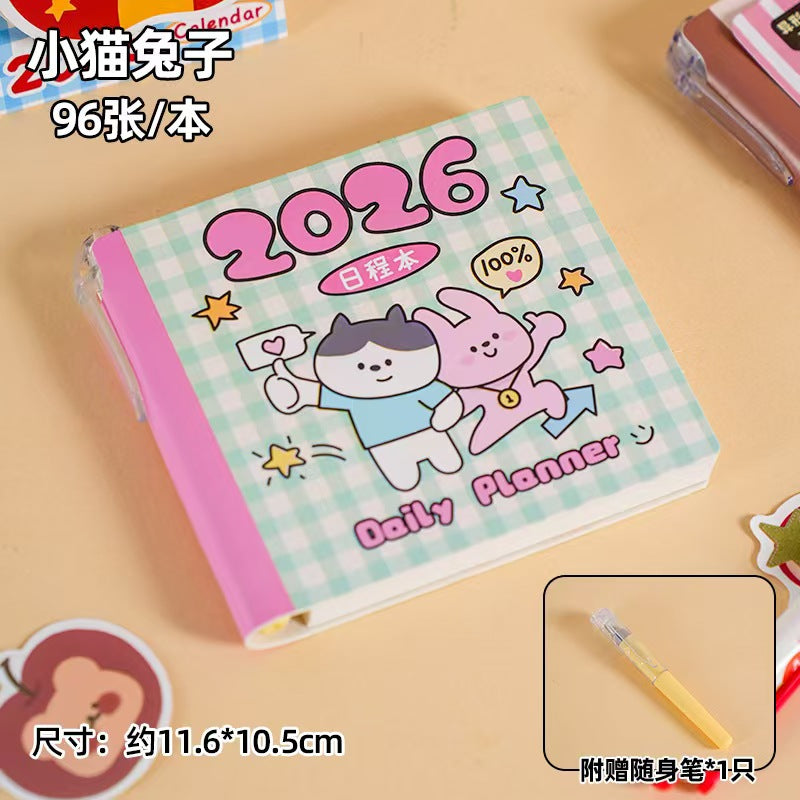 2026 New Edition: Cute Cartoon Plan Notebook for Students-Portable, Self-Driven Check-in Management