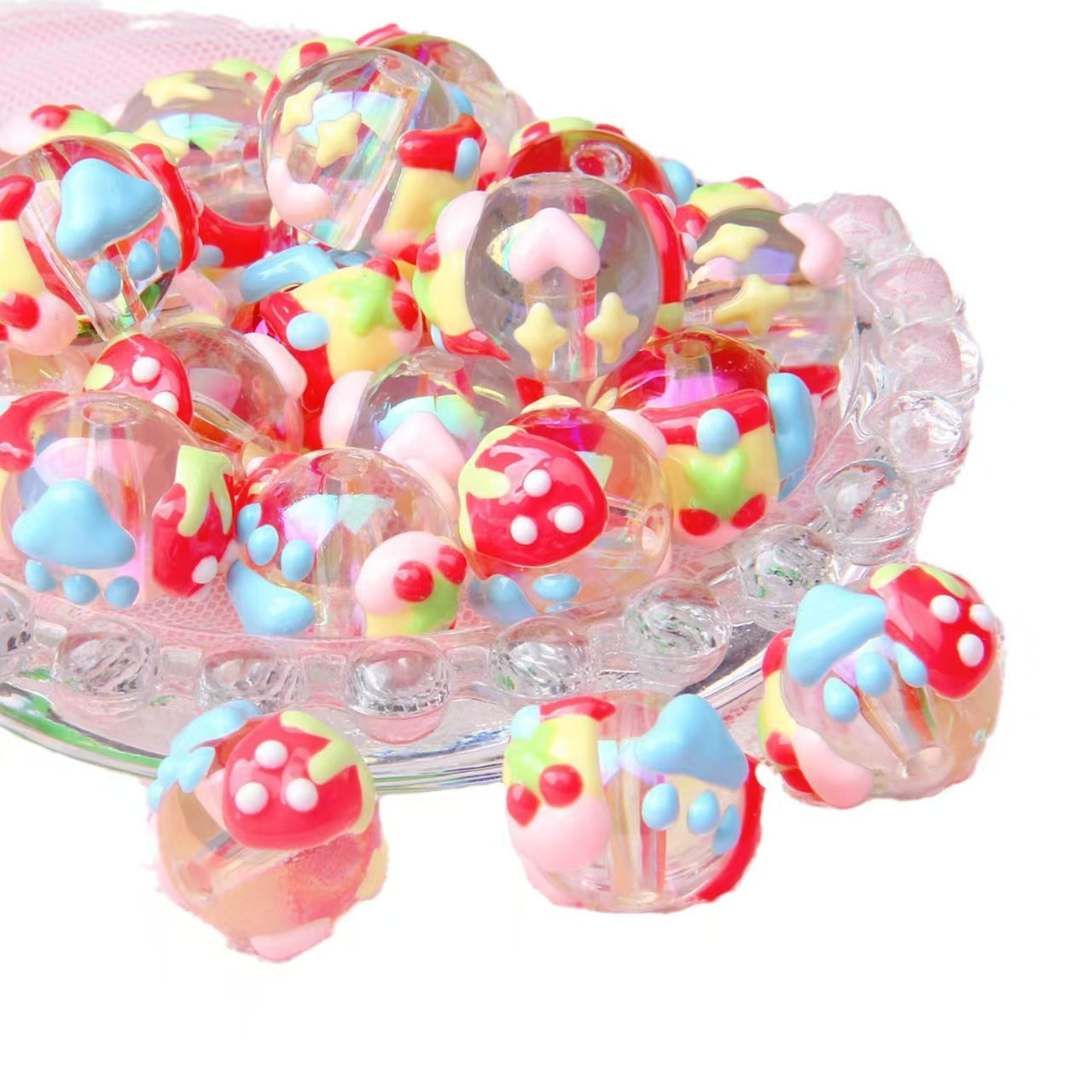 New acrylic hand-painted bead DIY bead pen, cute bead pen, mobile phone chain, heavy oil fruit hand-painted bead string, bead scatter