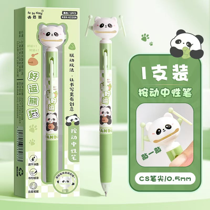 Fun Neutral Pen (Black), 0.5ml Large Capacity with Replaceable Cartridge, Cartoon Boxing Pen, Student Coffee Bear Pen