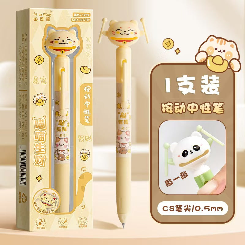 Fun Neutral Pen (Black), 0.5ml Large Capacity with Replaceable Cartridge, Cartoon Boxing Pen, Student Coffee Bear Pen