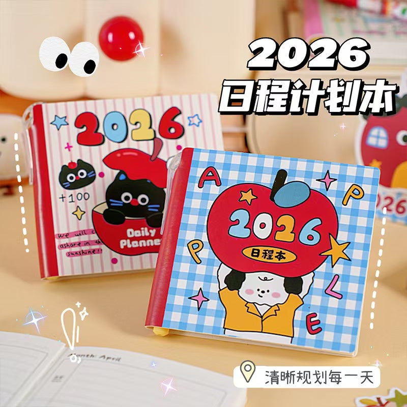 2026 New Edition: Cute Cartoon Plan Notebook for Students-Portable, Self-Driven Check-in Management