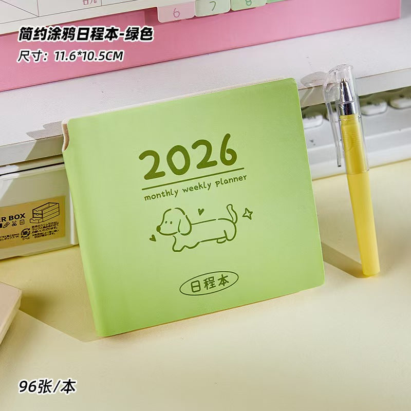 2026 New Edition: Cute Cartoon Plan Notebook for Students-Portable, Self-Driven Check-in Management