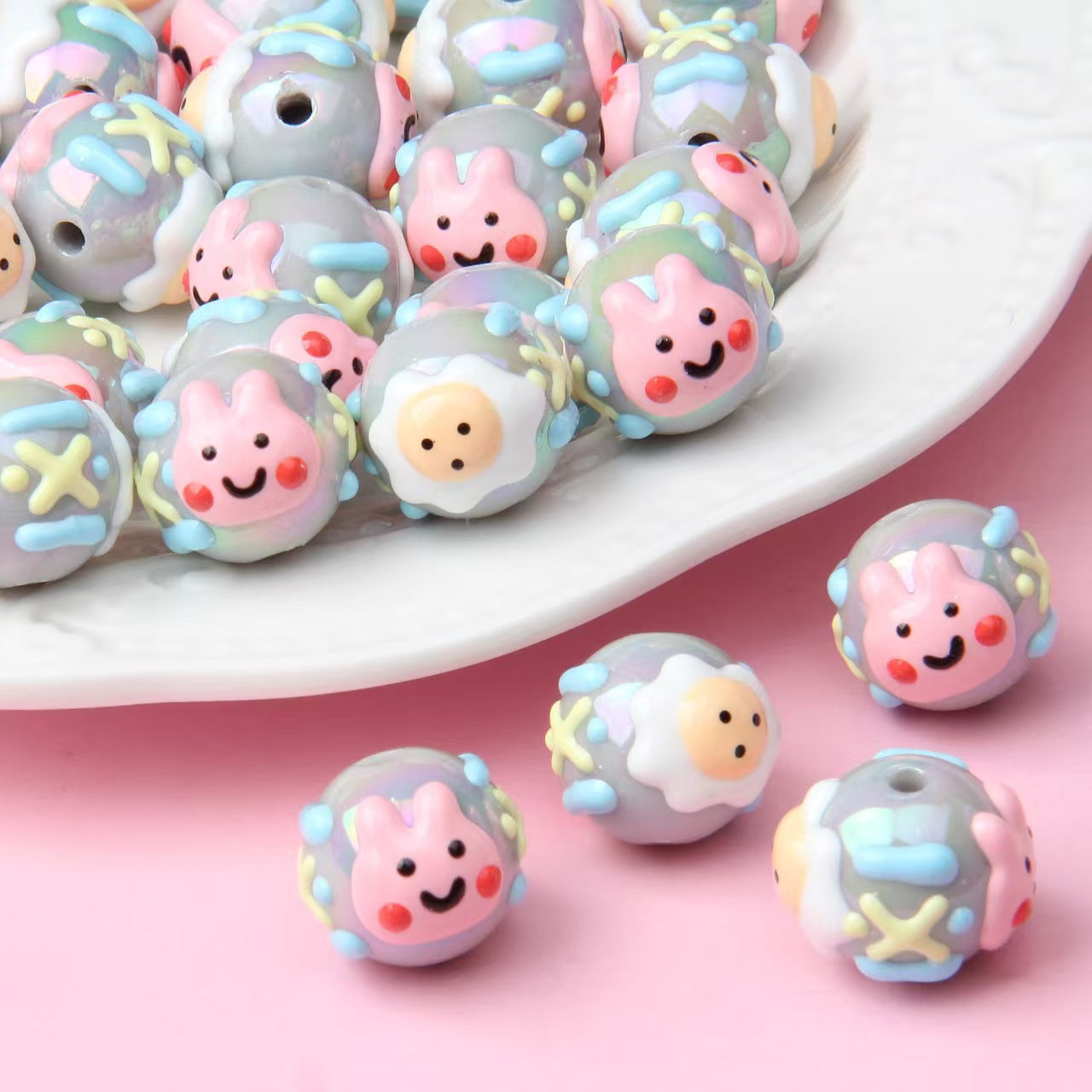 New acrylic hand-painted bead DIY bead pen, cute bead pen, mobile phone chain, heavy oil fruit hand-painted bead string, bead scatter