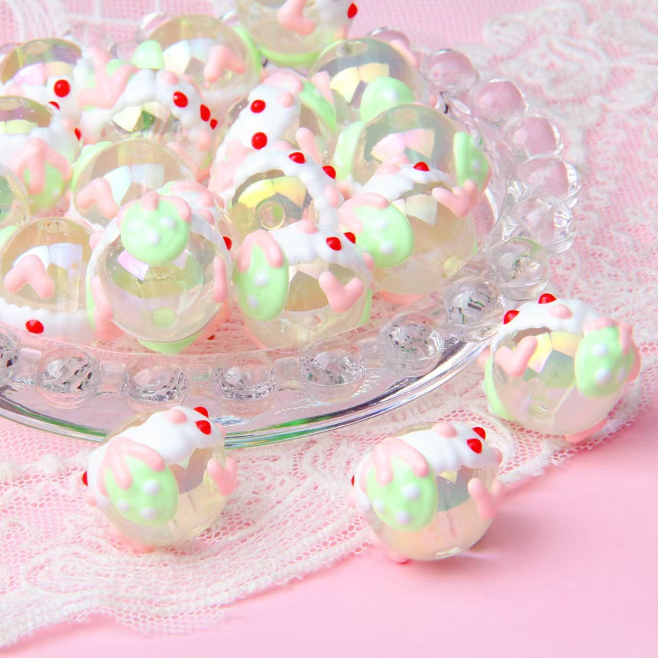 New acrylic hand-painted bead DIY bead pen, cute bead pen, mobile phone chain, heavy oil fruit hand-painted bead string, bead scatter