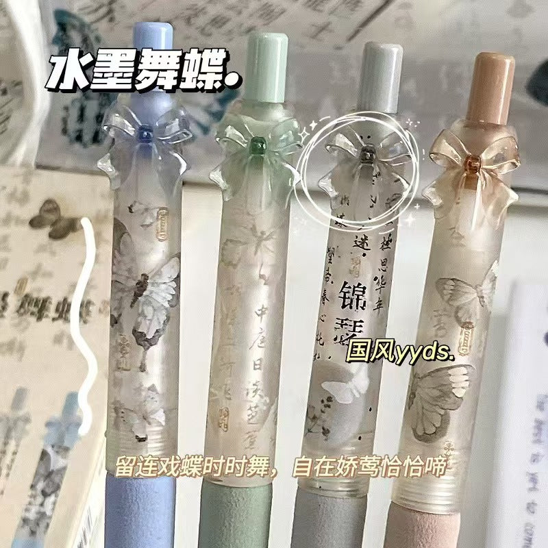 Acrylic Pencil Set (4 pieces): Cute rose girl design, pressure-sensitive pen, neutral color, student-friendly black pen, quick-drying.